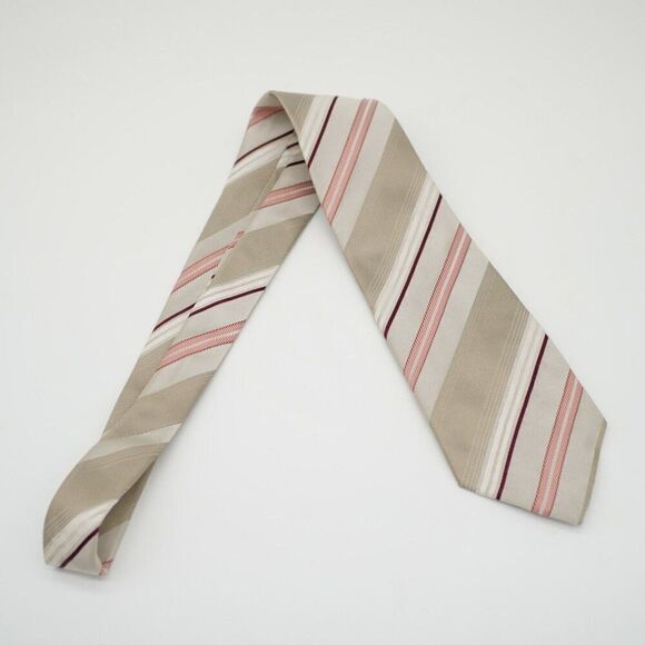 Geoffrey Beene Tan Pink Woven Striped Long Silk Tie - Picture 6 of 6